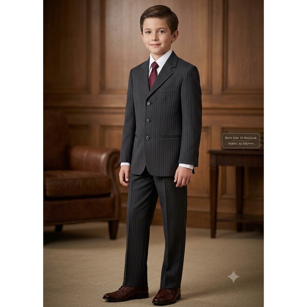 Van Heusen Pinstripe Suit Set Boys Size 10 Charcoal Grey Blazer Pants Formal